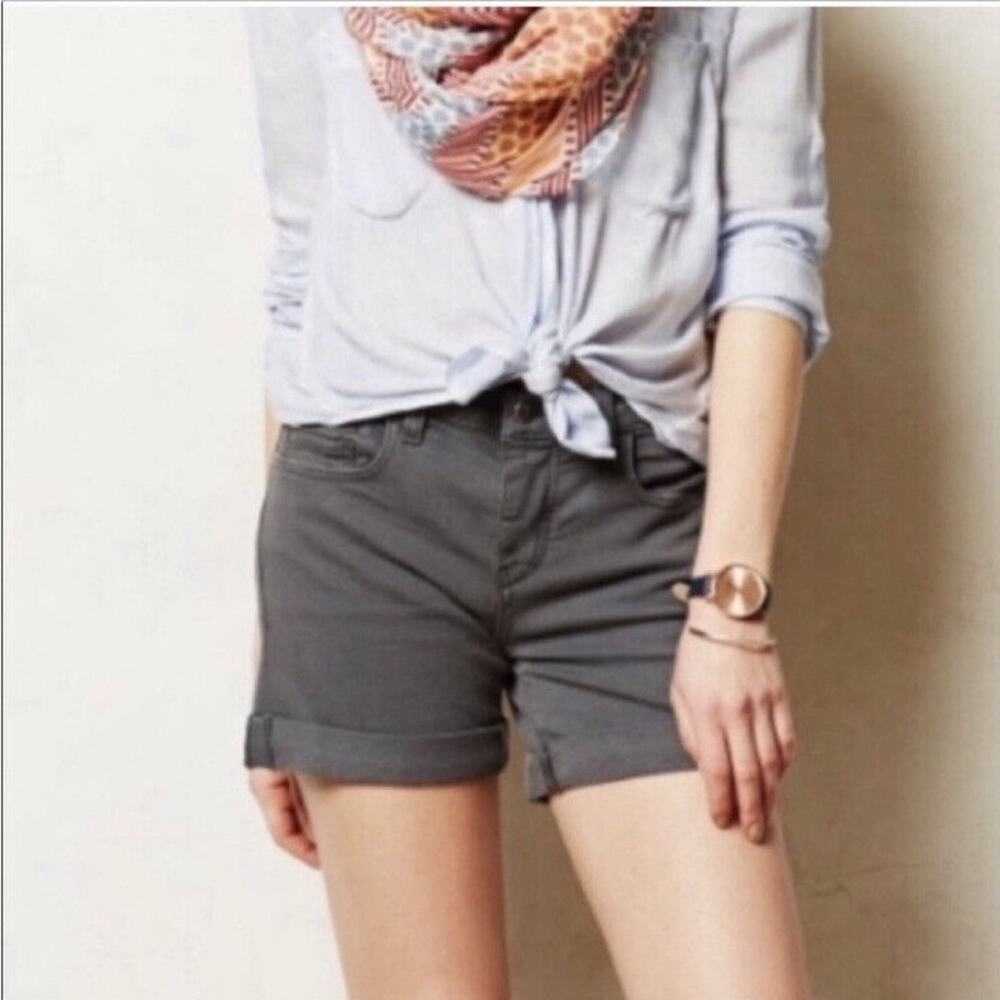 Anthropologie Stet Roll Up Cut Off Grey Mid Rise Shorts Size 26